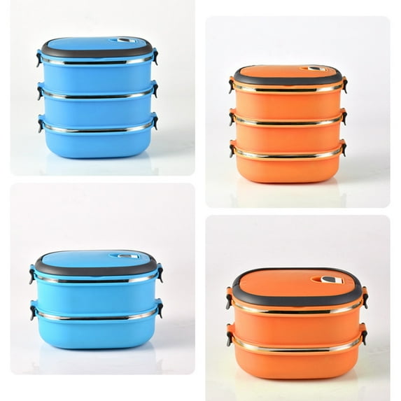 Sylvtty 1/2/3 Layer Rectangle Stainless Steel Thermal Lunch Box Food Storage Container