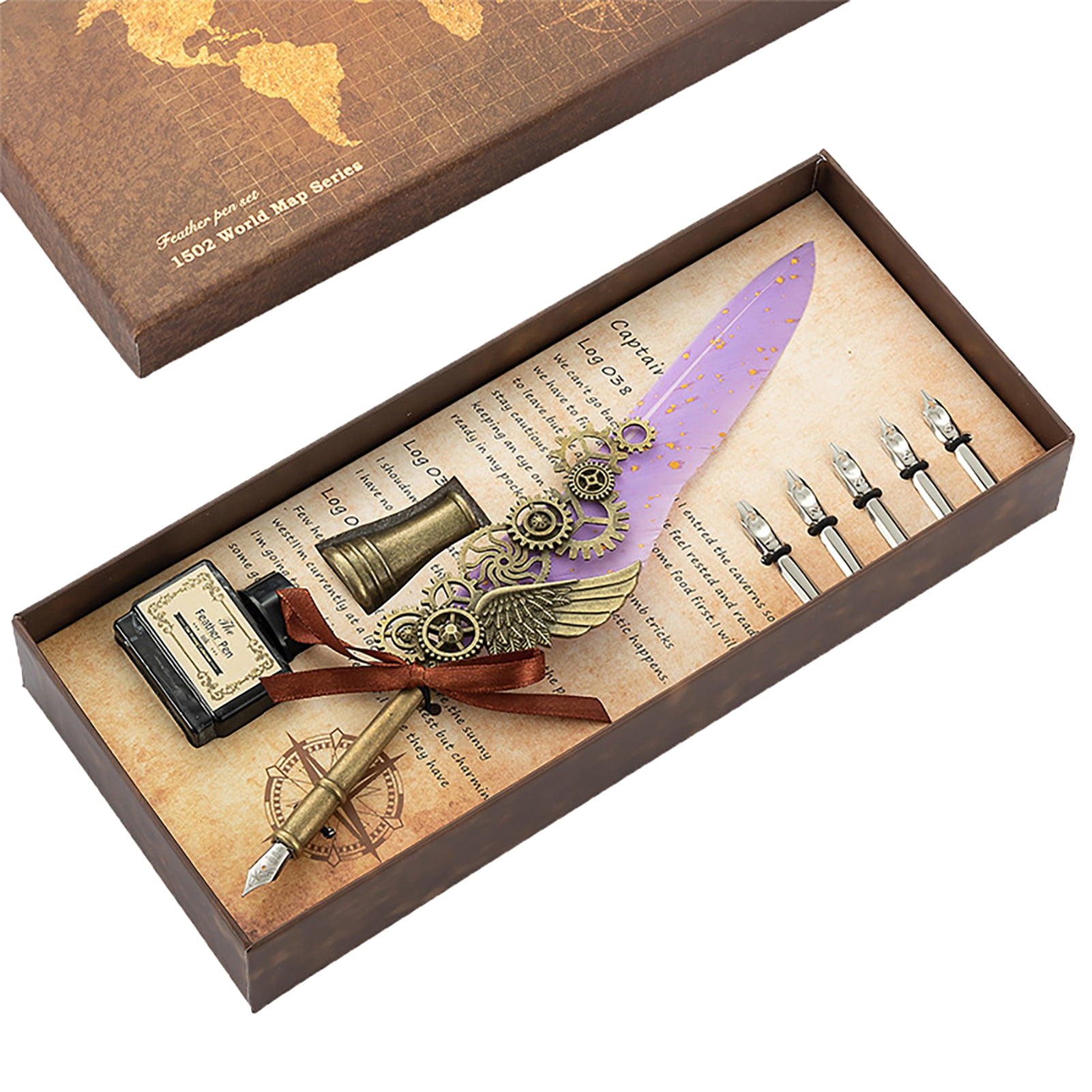 Sylvtty 1 Set 0.5mm Vintage Replaceable Quill Pen Set Copper Convenient Use Quill Pen Ink Set for Beginners