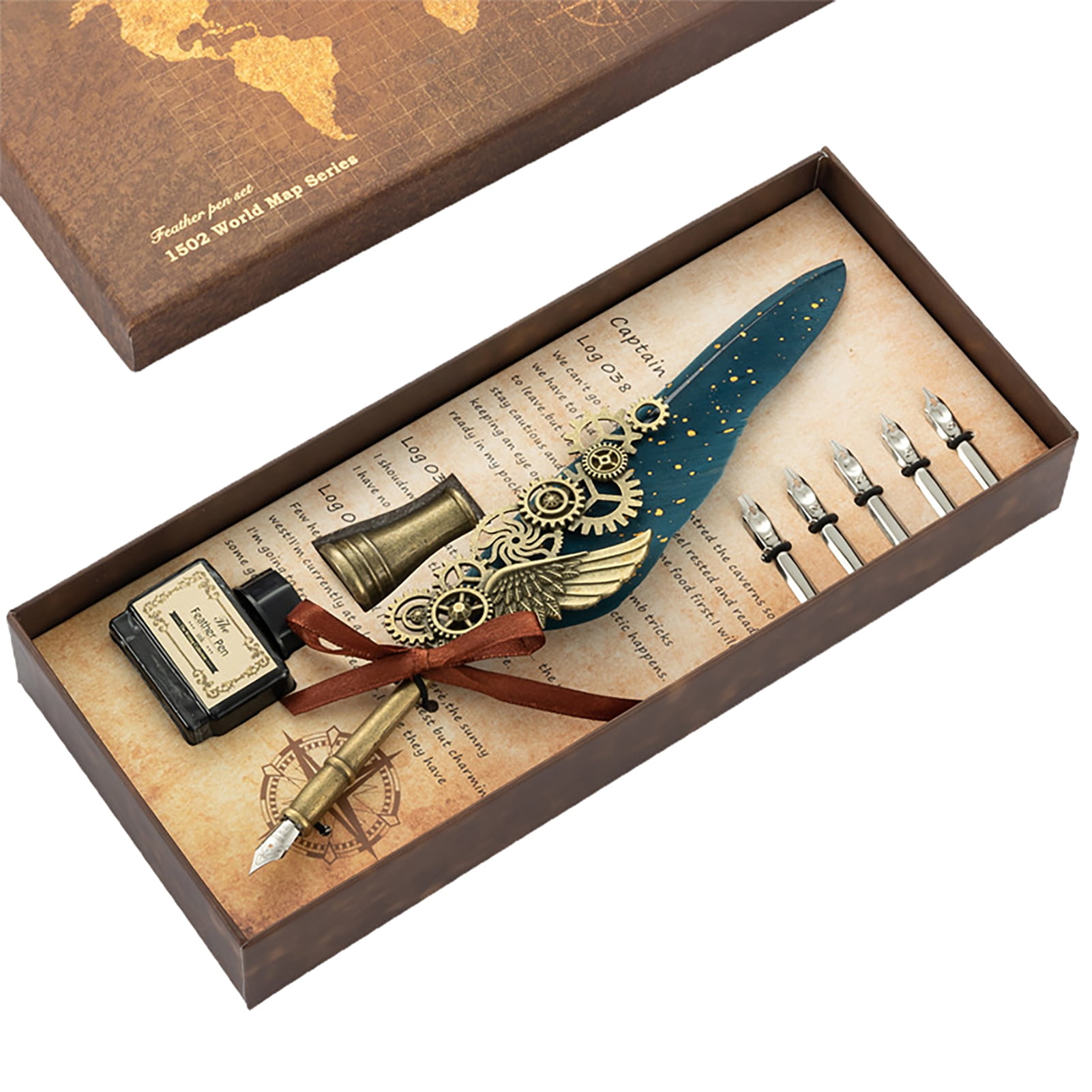 Sylvtty 1 Set 0.5mm Vintage Replaceable Quill Pen Set Copper Convenient Use Quill Pen Ink Set for Beginners