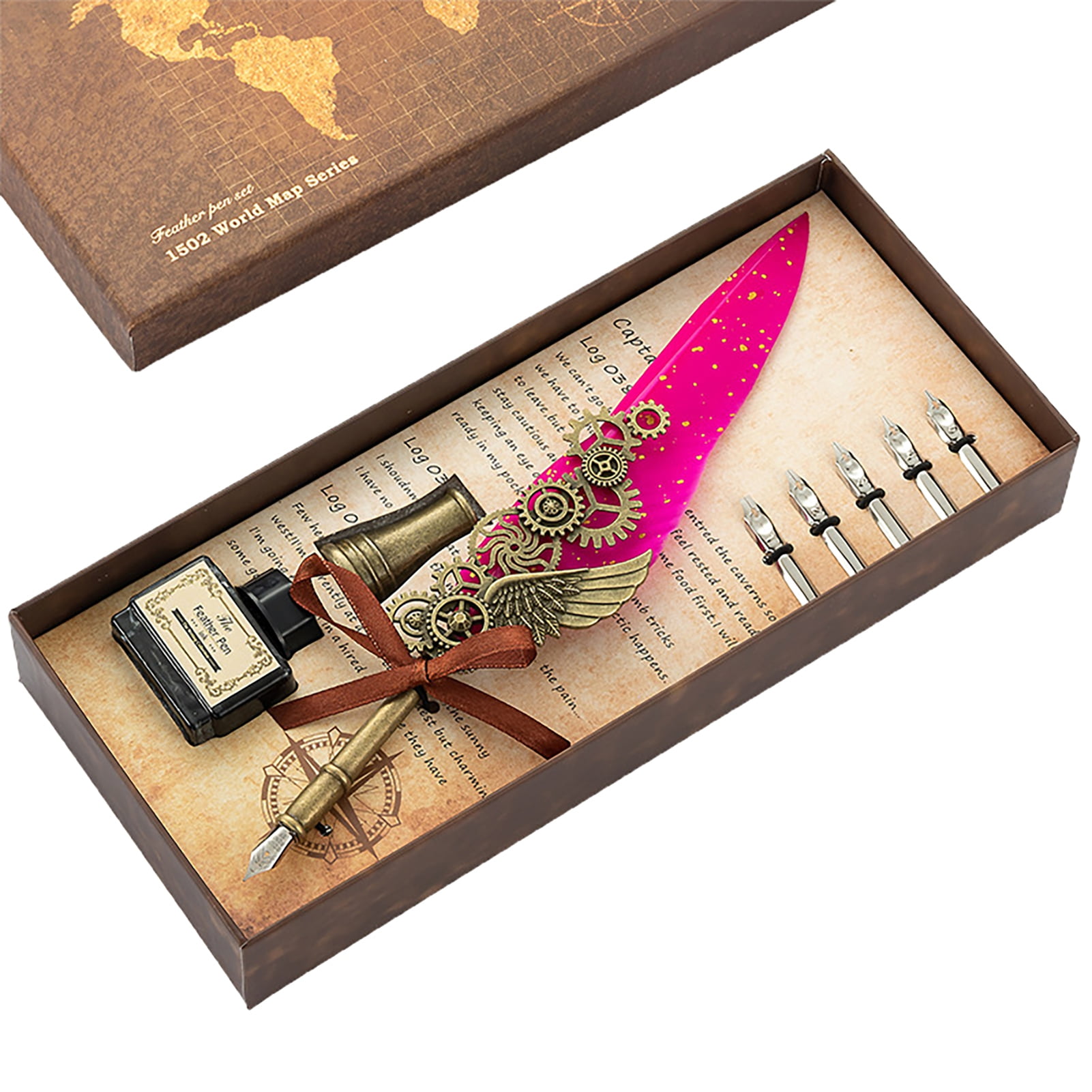 Sylvtty 1 Set 0.5mm Vintage Replaceable Quill Pen Set Copper Convenient Use Quill Pen Ink Set for Beginners