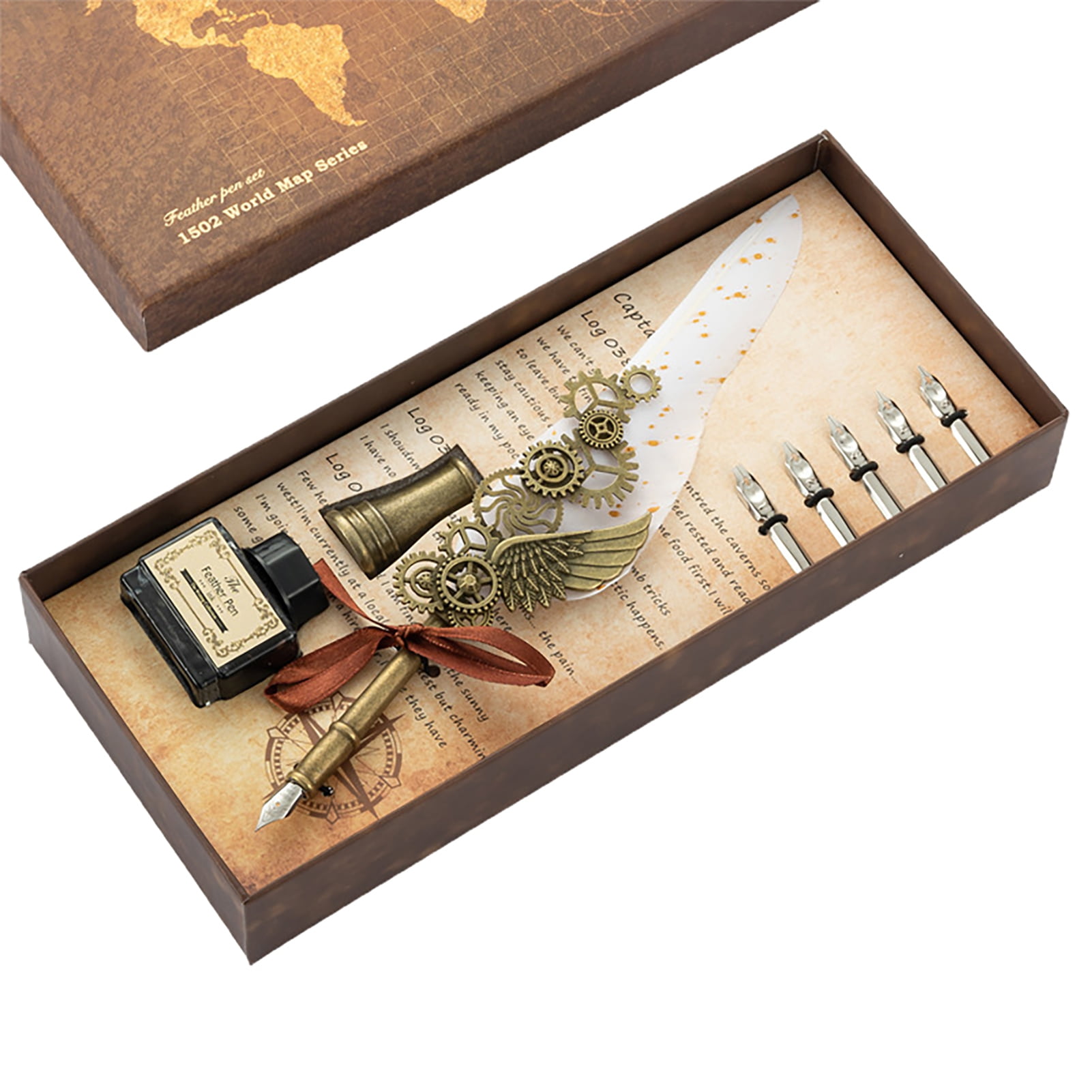 Sylvtty 1 Set 0.5mm Vintage Replaceable Quill Pen Set Copper Convenient Use Quill Pen Ink Set for Beginners