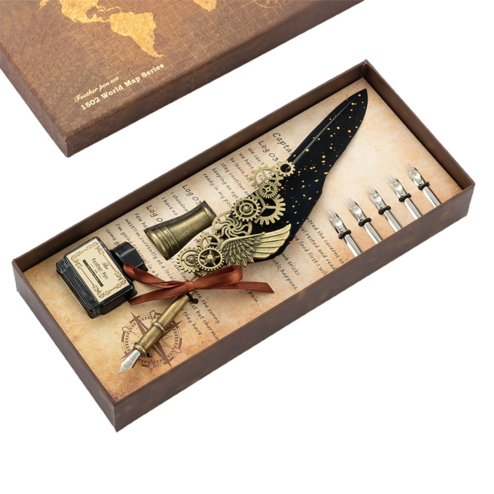 Sylvtty 1 Set 0.5mm Vintage Replaceable Quill Pen Set Copper Convenient Use Quill Pen Ink Set for Beginners