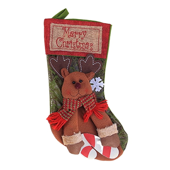 Sylvtty 18" Christmas Stocking 3D Plush Santa Snowman Reindeer Design Hanging Burlap Stocking for Farmhouse Holiday Decor