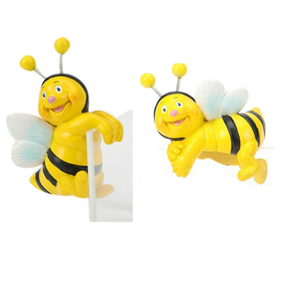 Sylvtty 2 Pcs Bee Planter Ornament Hanging Bee Sculpture Resin Cartoon Honeybee Figurine for Potted Plants Flower Pot Edge Decor