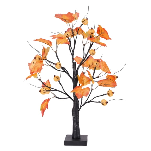 Sylvtty 24 Inches Halloween Tree with Light LED Glowing Tree with Ghost/Pimpkin/Eyeball Light for Indoor Home Table Decor