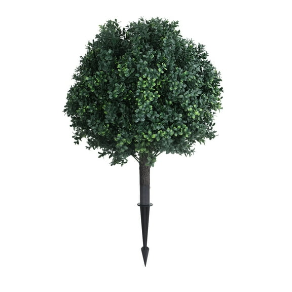 Sylvtty 2Pcs Artificial Boxwood Ball Bush, Artificial Tree with Spike, UV Resistant Artificial Outdoor Boxwood Balls, 27" Faux Outdoor Plants for Front Porch, Garden Decor