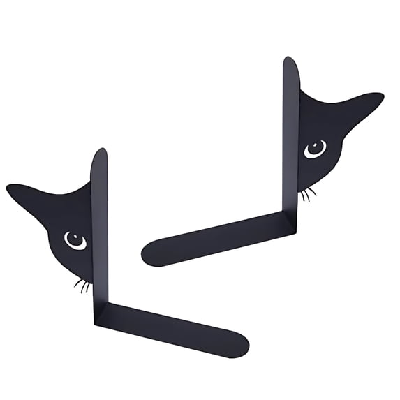Sylvtty 2Pcs Cat Book Stand Whimsical 3D Cat Design Sturdy Metal Construction Booklocks Powder-coated Decorative Bookends
