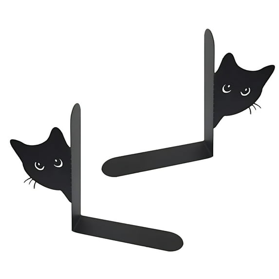 Sylvtty 2Pcs Cat Book Stand Whimsical 3D Cat Design Sturdy Metal Construction Booklocks Powder-coated Decorative Bookends