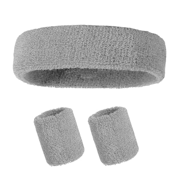Sylvtty 3-Piece Sports Sweatband Set – Adjustable Headband & Wristbands, Soft Terry Cloth for Gym, Cycling, HIIT – Lightweight & Washable (Grey/Black/Blue)