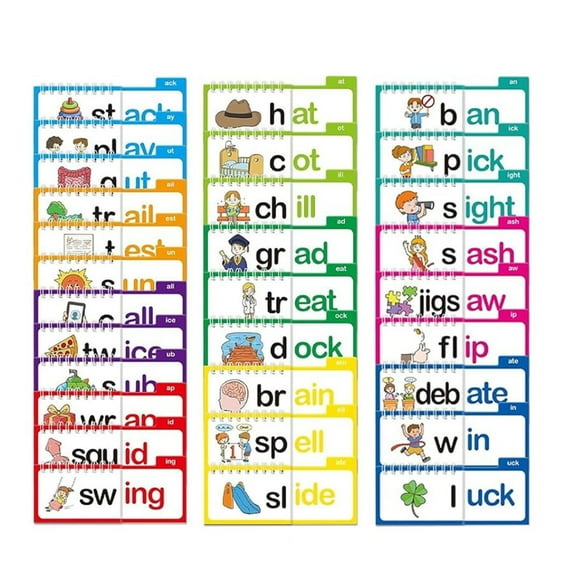 Sylvtty 30 Read And Rhyme Flip Book Word Families Letter Sounds Flash Cards Educational Vocabulary Learning Reading Games for Preschool Kindergarten