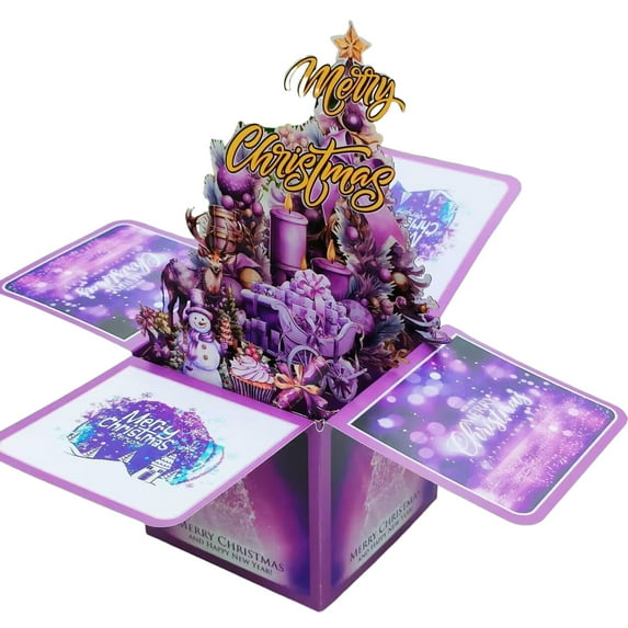Sylvtty 3D Pop Up Christmas Cards Handmade 3D Greeting Card Gift Box with Envelopes Foldable Merry Christmas Celebration Cards for Family Friends