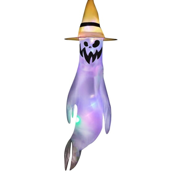 Sylvtty 43 Inch Halloween Ghost Windsock Flags with LED Lights Outdoor Hanging Scary Light Up Ghost Wind Socks for Tree Yard Porch Garden Decor