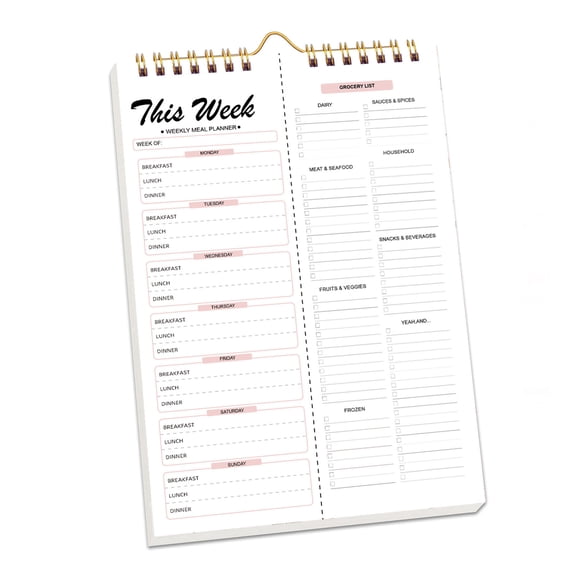 Sylvtty 52-Week Tear-Off Meal Planner Pad Spiral Bound Detachable Shopping List Undated Menu Planning Notepad for Kitchen