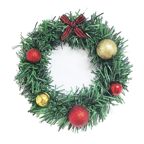 Sylvtty 6" Mini Christmas Wreath Small Artificial Greenery Pine Garland with Glitter Balls And Bow for Holiday Home Decor