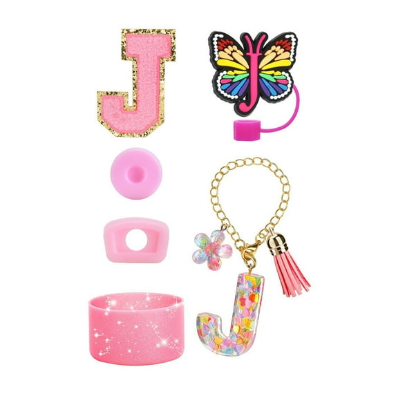 Sylvtty 6-Piece Tumbler Accessories Set Letter Stickers Butterfly Straw Cap Cup Sleeve Reusable Easy to Clean Decorative Accessories for Stanley Tumbler