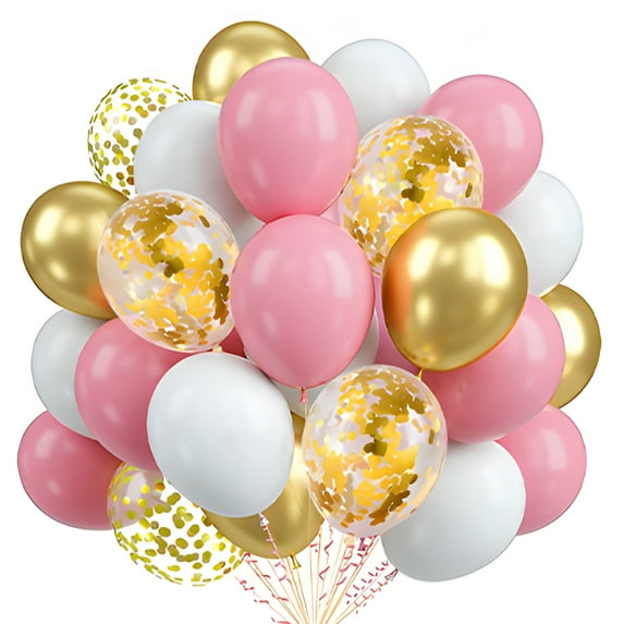 Sylvtty 60Pcs Party Balloons 12 Inch Metallic Latex Confetti Balloons with Ribbon for Birthday Party Baby Shower Wedding Decoration