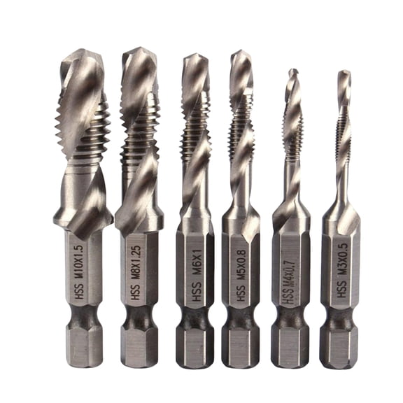 Sylvtty 6Pcs Combination Drill Tap Bit Set High Durability Rustproof Spiral Design Wide Application Tapping Bit Tools for Drilling Threading
