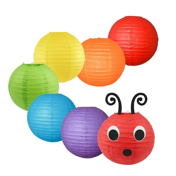 Sylvtty 7 Pcs Caterpillar Paper Lanterns Caterpillar Themed Birthday Party Decoration with Eyes Mouth for School Classroom Ceiling Hanging Decor
