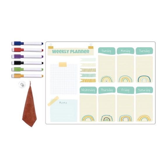 Sylvtty 9Pcs/Set Weekly Planner for Refrigerator with Dry-Erase Message Board with Magnetic Whiteboard & Writing Pen Erasable Monthly Planner Fridge Magnet Home Office Supplies