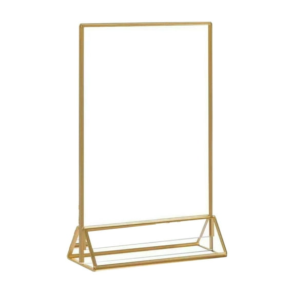 Sylvtty Acrylic Sign Holder Double Sided Gold Picture Frame Tabletop Stand Up Sign Holder Clear Display Stand for Flyer Menu Wedding Table Number Holder