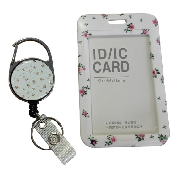 Sylvtty Badge Holder Retractable Design Exquisite Pattern Reusable Ultra-Light Bright Color Floral Print Badge Reel Name Tag Holder Decoration Office Supplies
