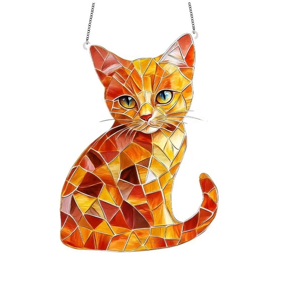 Sylvtty Cat Stained Art Ornament Acrylic Window Hanging Sun Catcher Colorful Cat Panel Wall Hanging Art Decor for Cat Lovers