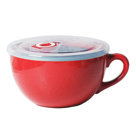 Sylvtty Ceramic Breakfast Bowl 700ml Microwave & Oven-Safe Soup Mug with Lid & Spoon Large Capacity Soup Bowl for Oatmeal Noodles