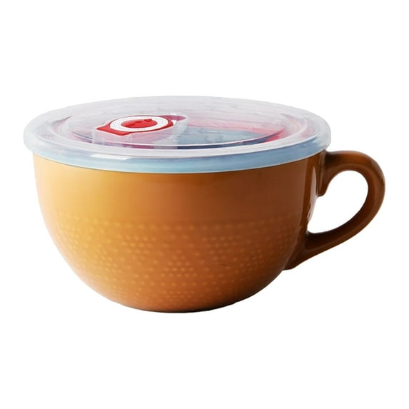 Sylvtty Ceramic Breakfast Bowl 700ml Microwave & Oven-Safe Soup Mug with Lid & Spoon Large Capacity Soup Bowl for Oatmeal Noodles