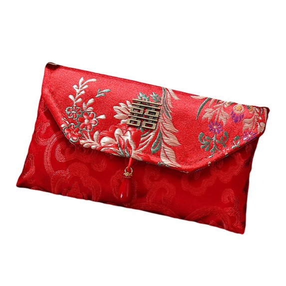 Sylvtty Chinese Red Envelope Embroidered Satin Cash Envelope Lucky Money Envelope Pocket for Wedding Spring Festival Banknotes Gift