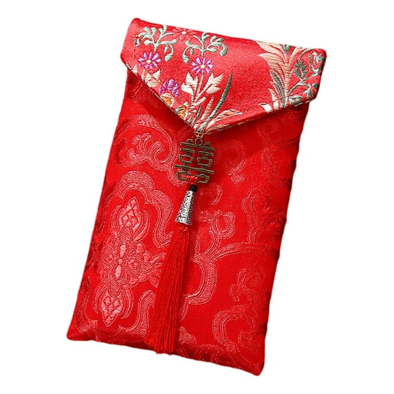 Sylvtty Chinese Red Envelope Embroidered Satin Cash Envelope Lucky Money Envelope Pocket for Wedding Spring Festival Banknotes Gift