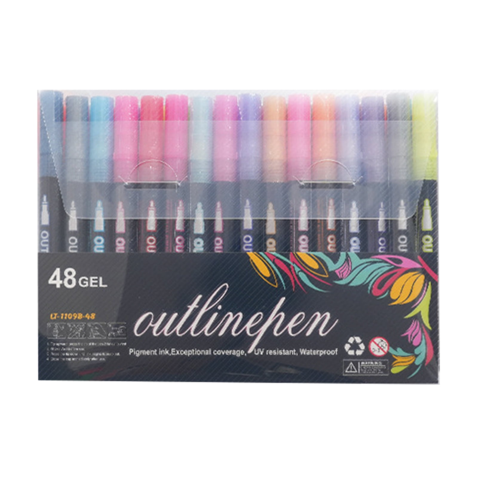 Sylvtty Dual-Tip Metallic Outline Pens Fluorescent Marker with Colorful Borders Smooth Tip Highlighters for Cards Crafts & Notes
