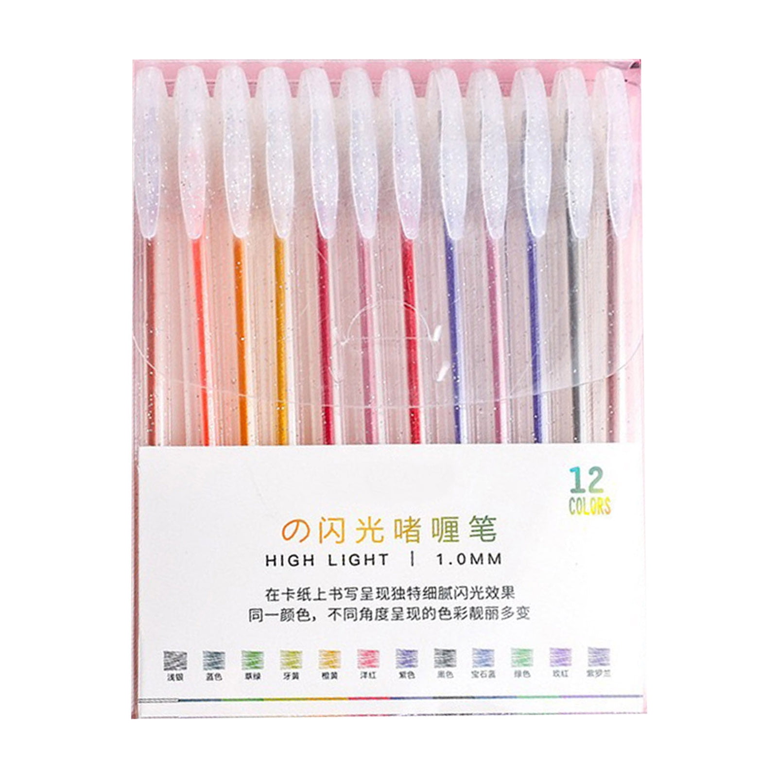 Sylvtty Highlighter Pen Set Transparent Body Multicolored Painting Pen with Glitter Sparkling Effect Smooth Metal Tip Ink Highlighter for Note Marking Coloring