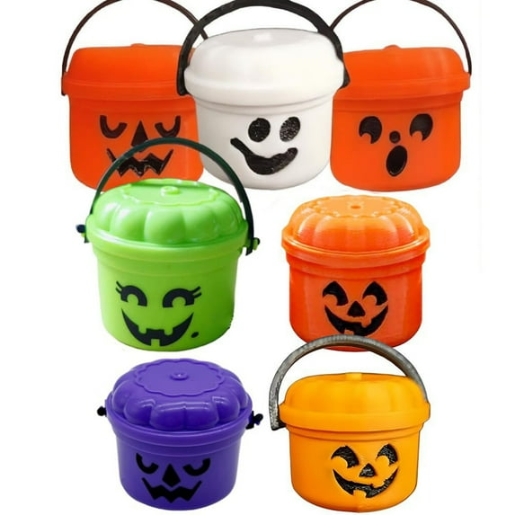 Sylvtty Mini Halloween Candy Bucket Spooky Ghost Pumpkin Candy Bucket Plastic Candy Bowls with Lid And Handle for Trick or Treat Halloween Party Favors