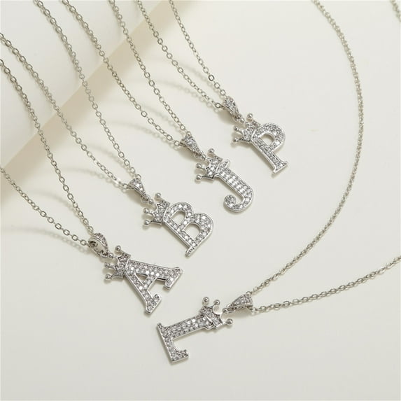 Sylvtty Pendant Necklace Crown 26 Letter Jewelry Sparkling Cubic Zirconia Choker Necklace Birthday Gift