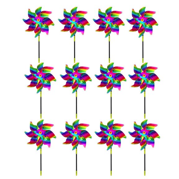 Sylvtty Reflective Pinwheels with Stakes Bird Repellent Wind Spinner Scare Birds Animals Away Multicolor Glittery Pinwheels for Garden Yard Lawn Porch Decorations