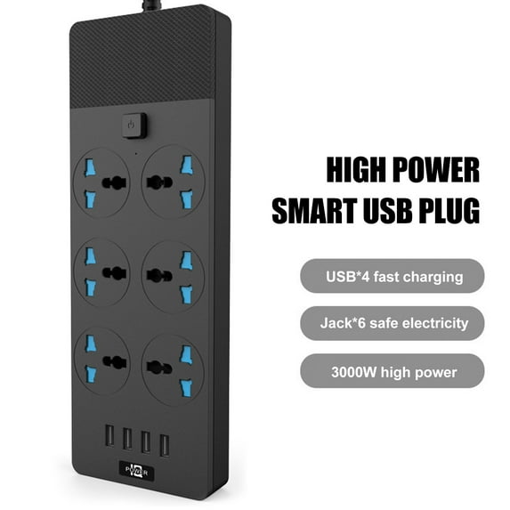 Sylvtty T12 Power Strip Multifunctional High Power 3000W US Plug Smart Power Socket Adapter with 4 USB Ports for Home