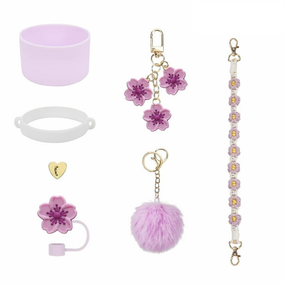 Sylvtty Water Bottle Sleeve Cup Protective Cover Set for Stanley Silicone Tumbler Sleeve with Handle Strap Floral Charms