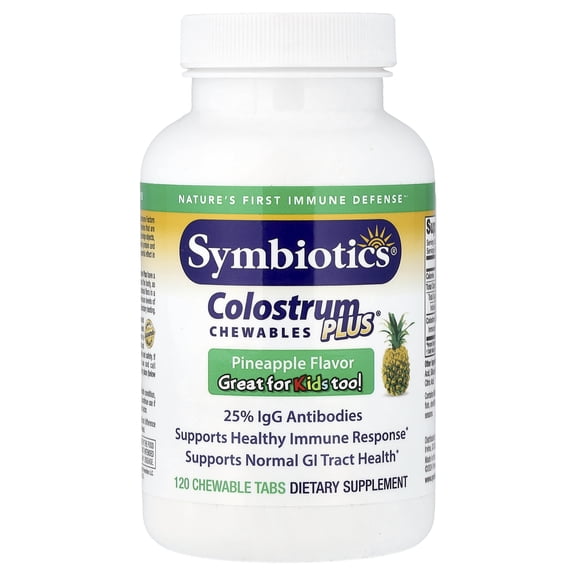 Symbiotics, Colostrum Chewable Plus - All Ages Immunity Support Supplement - Pineapple, 120Ct