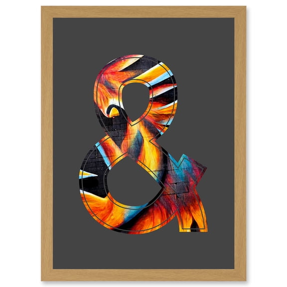 Symbol & And Ampersand Sign Golden Bird Decorative Graffiti Mural Alphabet Initial Stencil Artwork Framed Wall Art Print A4