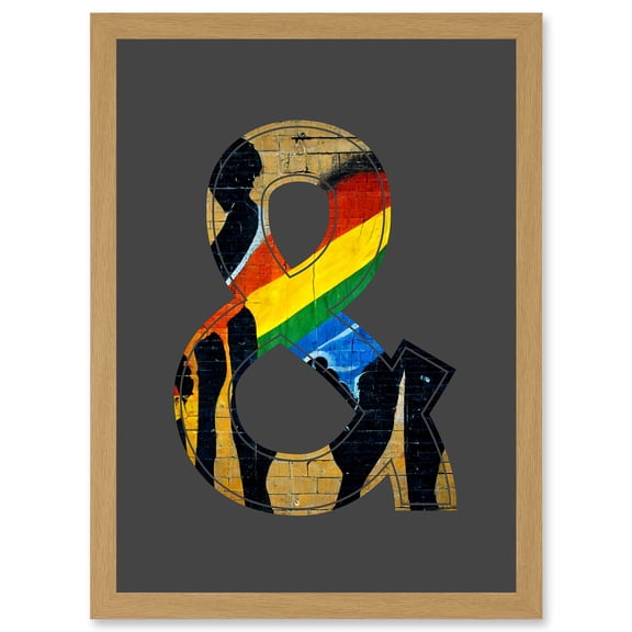 Symbol & And Ampersand Sign Rainbow Stripe Decorative Graffiti Mural Alphabet Initial Stencil Artwork Framed Wall Art Print A4