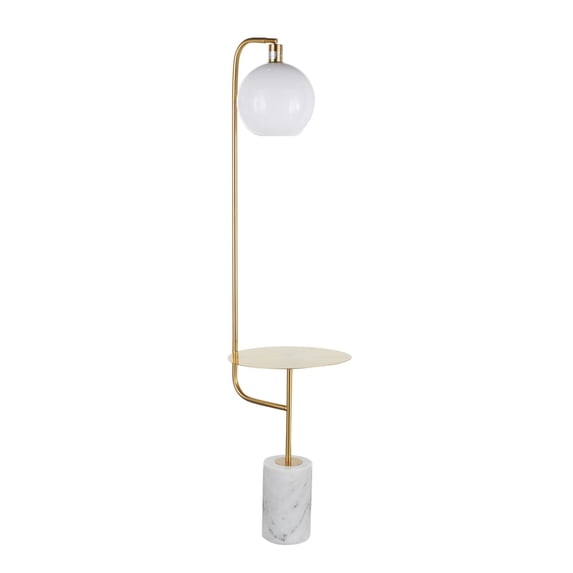 Symbol Contemporary, Glam Floor Lamp with Gold Metal Side Table and White Marble Base by LumiSource