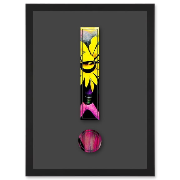 Symbol ! Exclamation Mark Point Bright Flower Decorative Graffiti Mural Alphabet Initial Stencil Artwork Framed Wall Art Print A4