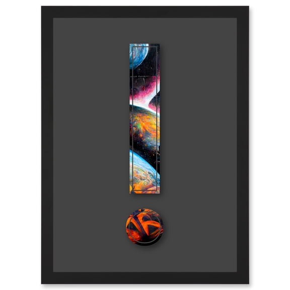 Symbol ! Exclamation Mark Point Bright Planets Decorative Graffiti Mural Alphabet Initial Stencil Artwork Framed Wall Art Print A4