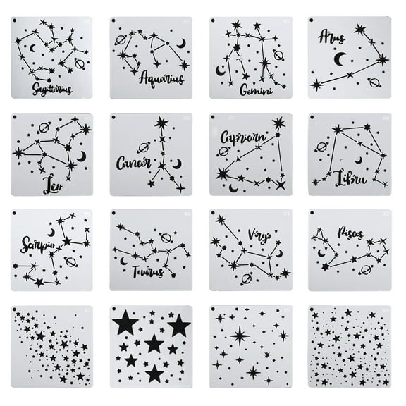 Uxcell Symbol Star Leaves Painting Stencils, 16 pack Paint Stencils Reusable Painting Template Stencil, White