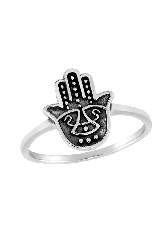 Symbol of Protection Mystical Hamsa Hand .925 Sterling Silver Band Ring-9