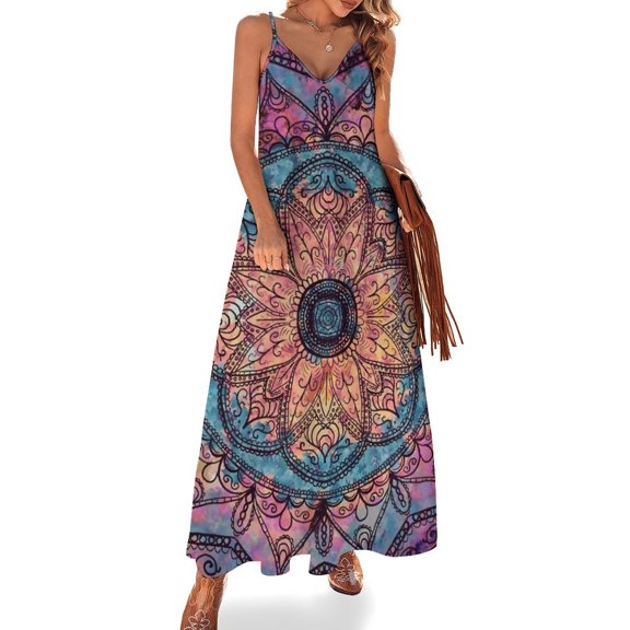 Symbol of The Universe in Ideal Sleeveless Suspender Dress Summer Fashion Casual Long Dress