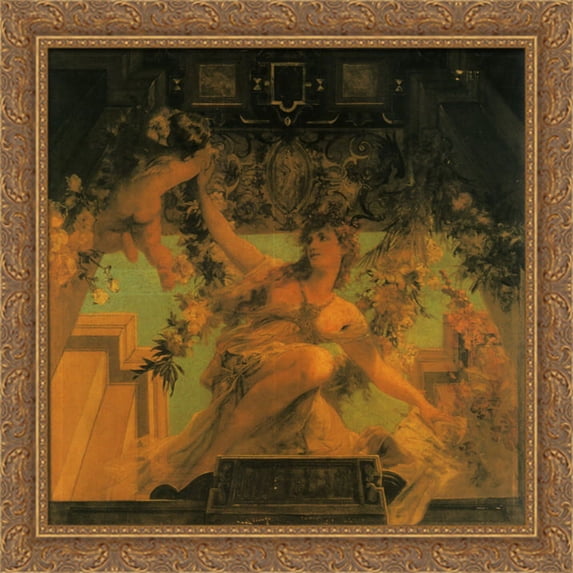 Symbol of the Merry Life 28x28 Large Gold Ornate Wood Framed Canvas Art by Hans Makart