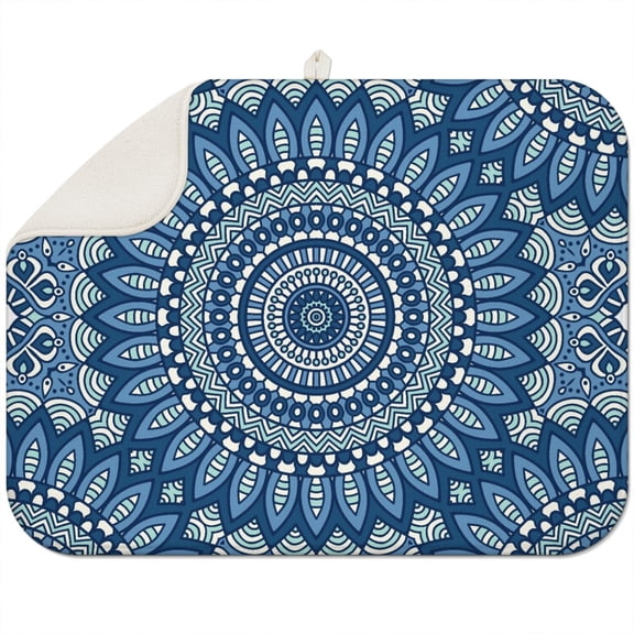 Symbolic Geometric Mandala Dish Drying Mat Thick 3-Layer Protection Countertop Pad