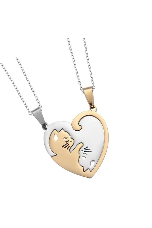 Symbolic Kitten Lover Necklace Metal Steel Matching Pendant Neckchain Jewelry for Couples Anniversaries