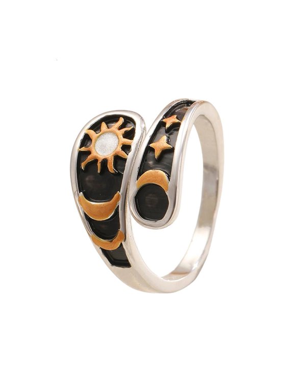 Symbolic Moons Star Sun Design Copper Adjustable Rings for Night Day Theme Versatile Use and Presentation